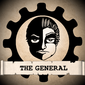The General's head in a gear frame.